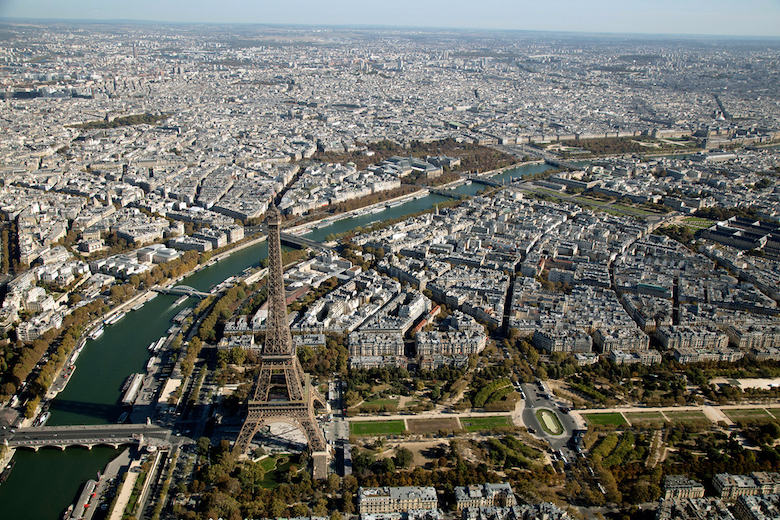 Aerial view of the Eiffel Tower and Paris